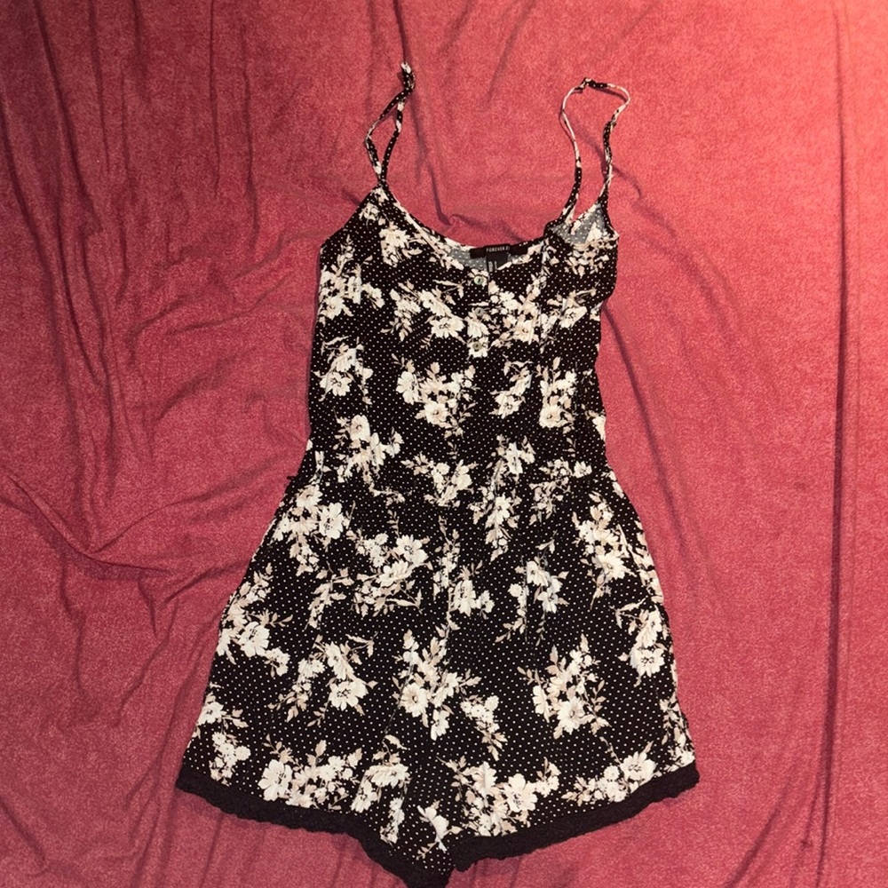 Black and white floral romper